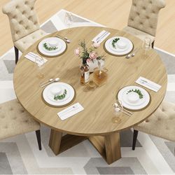 43 inch Round Dining Table for 4-6, Dining Table with Storage Shelf, Wood Grain Top, Sturdy Wood Legs, Space Saving Dinner Tables, Circle Kitchen Tabl