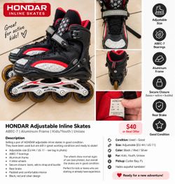 HONDAR Adjustable Inline Skates – ABEC-7 – Good Condition
