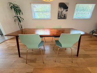 Mid-Century Modern EQ3 Kacia Solid Acacia Dining Table + 4 Chairs