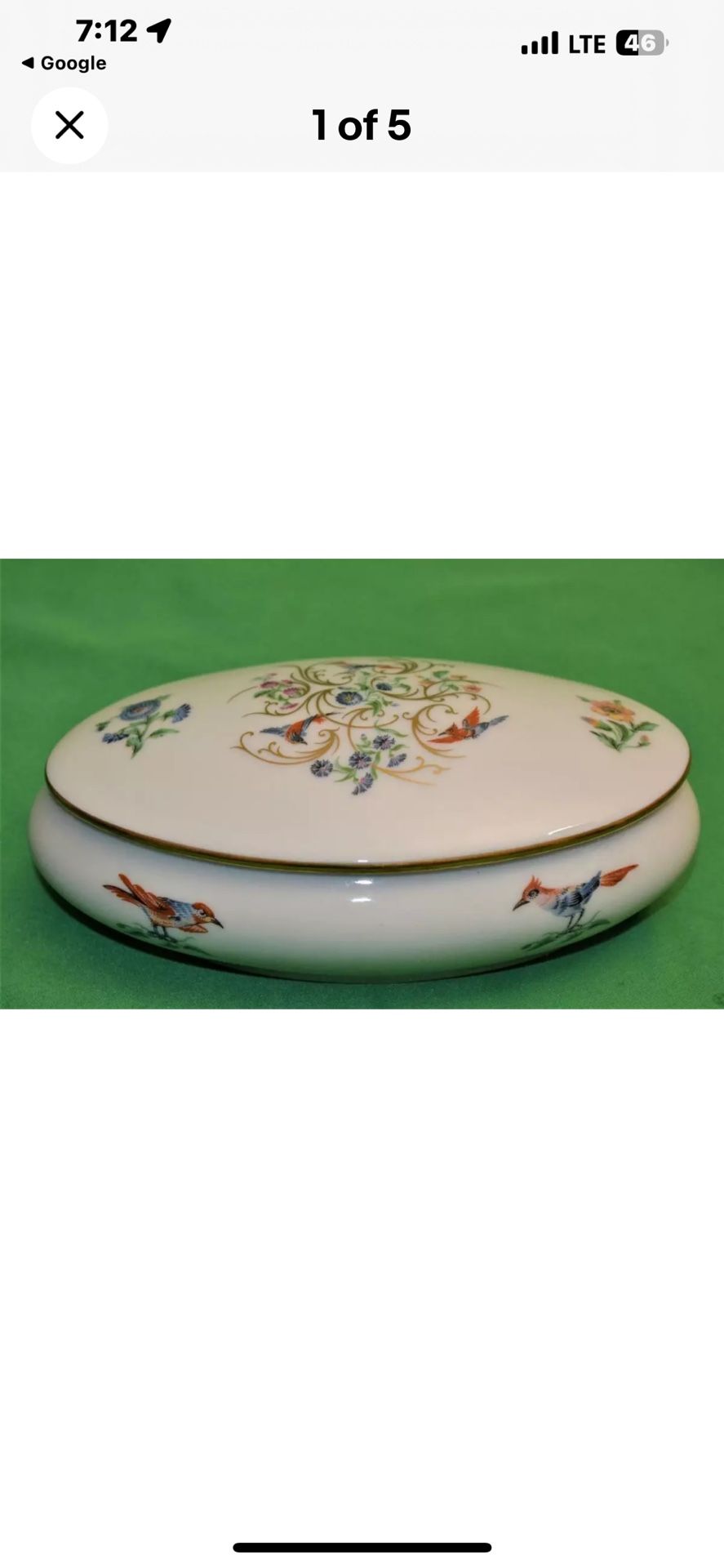 CASTLE LIMOGES France Porcelain BIRDS & FLOWERS Oval Shape 5 3/4" Trinket Box