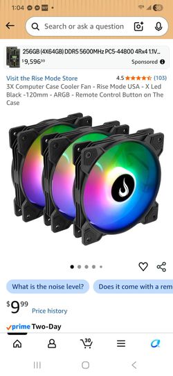 3X Computer Case Cooler Fan - Rise Mode USA - X Led Black -120mm - ARGB - Remote Control Button on The Case