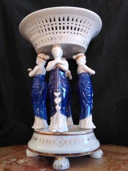 Antique French Porcelain Centerpiece basket with 4 Caryatids