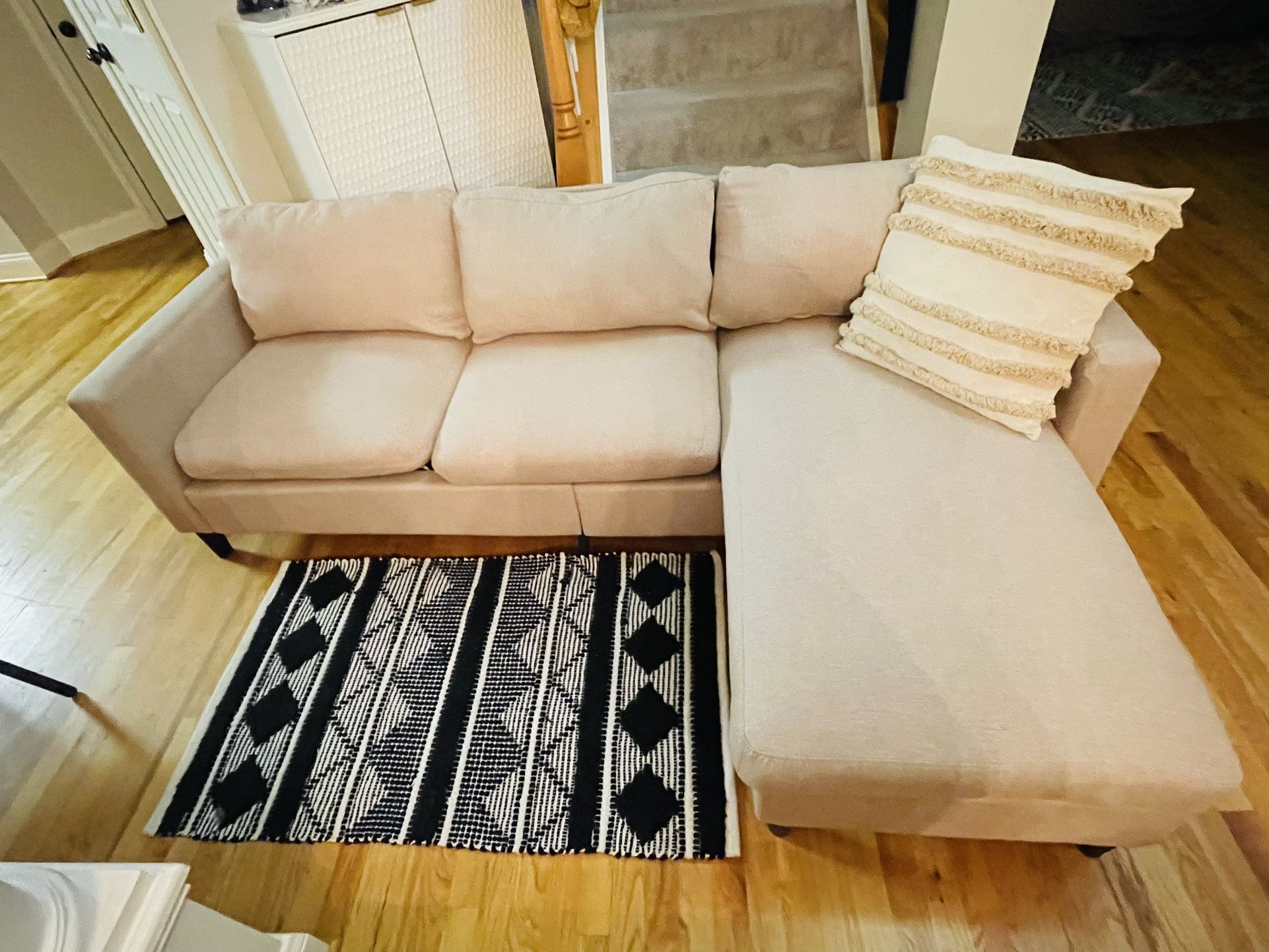 Free Delivery! Beige sectional sofa with chaise lounge. Fully Cleaned, Smoke & Pet free home.