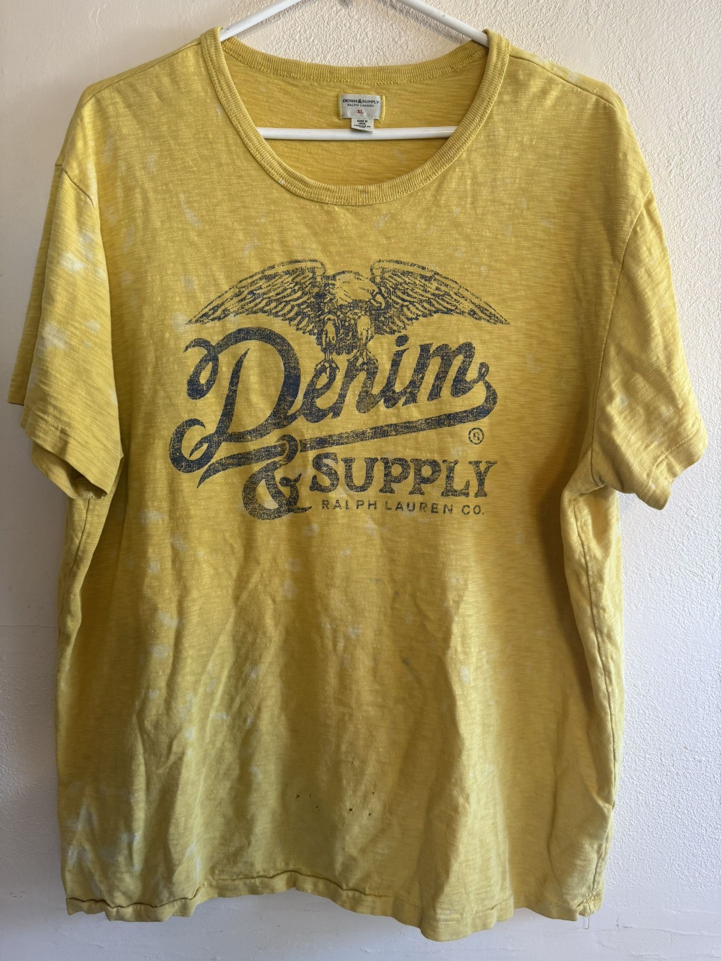 Ralph Lauren Denim & Supply T Shirt XL Front Graphic Yellow Mustard Eagles HOLES