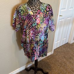 Scrub Top, Leopard Print, Size M, $5