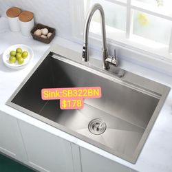 33 Inch Topmount Kitchen Sink Stainless Steel 16 Gauge R10 Tight Radius Single Bowl Sink Ledge Workstation Sink, SB322BN 10。301
