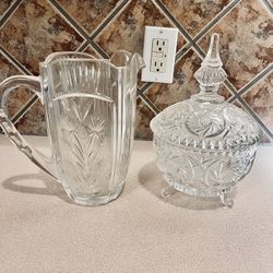 Decorative Glass Pitcher and Glass Candy Dish