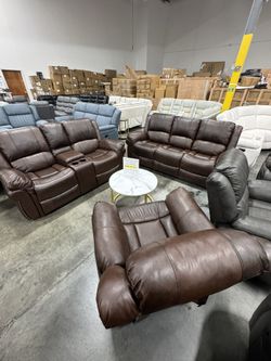 Brown Recliner 3Pcs Living Room Sofa Set