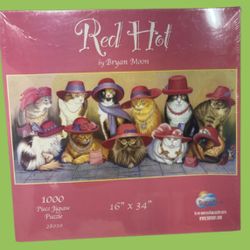 Red Hat Cat Puzzle Bryan Moon New 1000 Piece SunsOut Jigsaw 28020 16x34 Sealed
