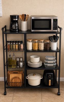 Kitchen Organizer And Storage, Metal Shelf Rack With Wheels