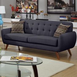 Brand new midcentury linen 82" sofa + 2 accent pillows