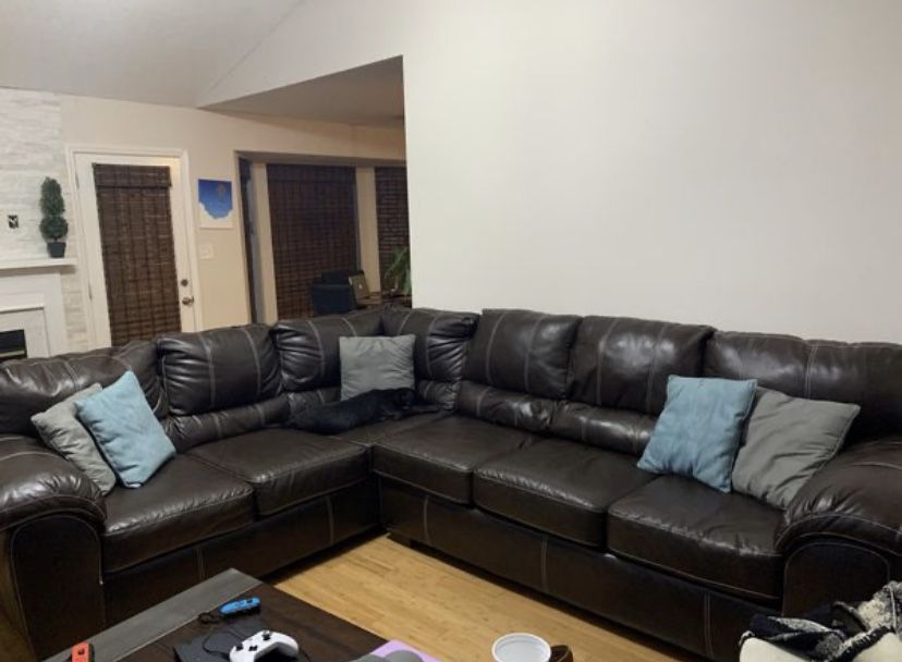 Chocolate Brown 2 Piece Sectional Faux Leather Couch