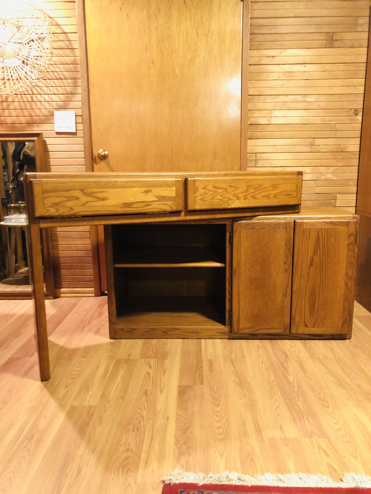 Vintage Retro Convertible Desk Storage Buffet Cabinet With Keyboard Cubby 48.5”w X 20”d X 32”.25”h