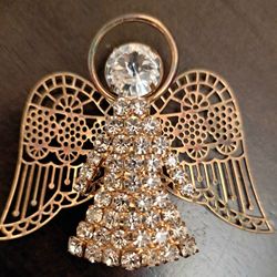 Vintage Rhinestone Angel Pin / Brooch