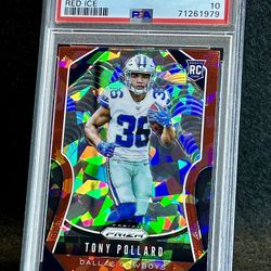 2019 Prizm 💥 Tony Pollard 💥 Red Ice Rookie PSA 10 💎 Mint - Dallas Cowboys / Tennessee Titans