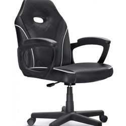 ACGAM - Gaming Chair Breathable Fabric Ergonomic Computer Desk Chair-Slim PVC Leather Swivel Adjustable Office Chair w/ Armrests Black