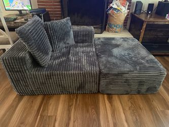 Boneless Gray Corduroy Modular Sectional Sofa with Ottoman
