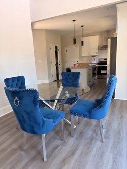Round Glass Dining Table Set with 4 Chairs