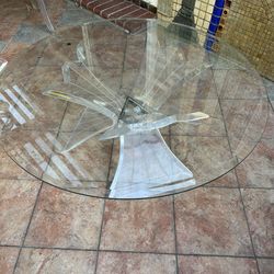 Lucite Round Glass Coffee Table