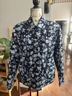 Talbots Floral Button  Jacket With Linen 