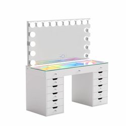 Vanitii Eva Hollywood Vanity Desk – 18 LED Bulbs, 13 Drawers – NEW in Box (Free Seattle Delivery)