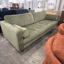 New Sofa Green Velvet Fabric Deep tufted Seat - 89x38x34”H- Home /Office - Delivery Available