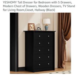 YESHOMY Tall Black 5-Drawer Dresser