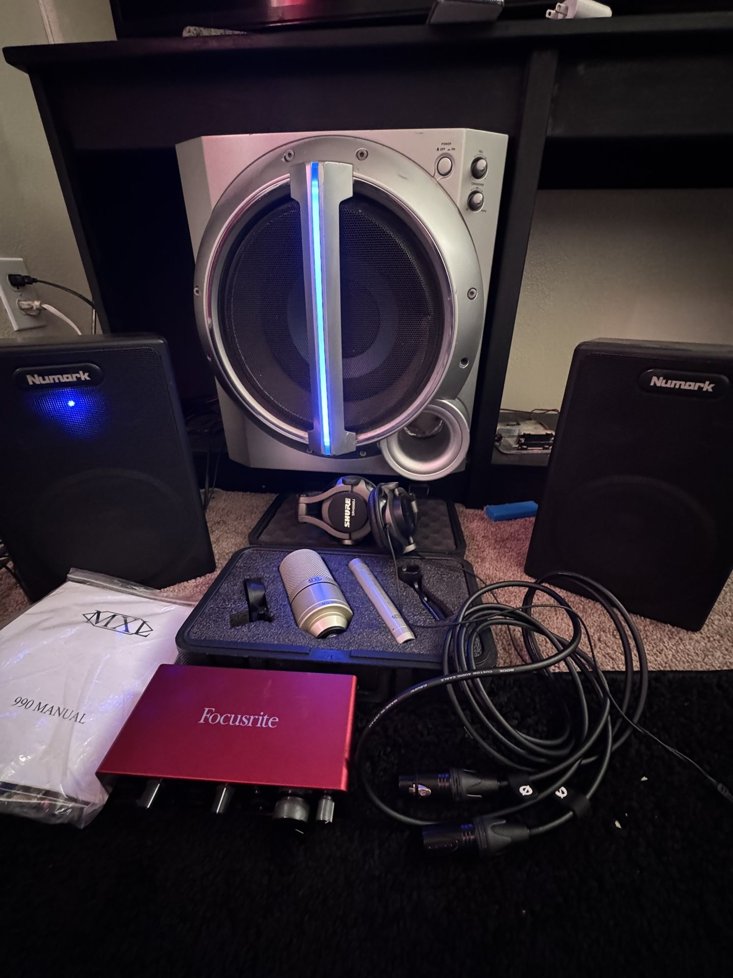 Studio equipment mic /interface/ subwoofer/speaker / headphones