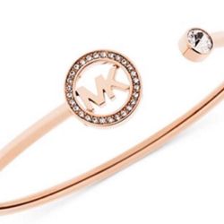 Michael KORS minimalist Rose Gold crystal logo bangle cuff BRACELET