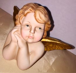 Cherubic Angel Figurine Art Heaven Golden Wings Beige Gold Christmas Ornaments