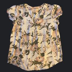 LOFT Pink & Green Beautiful Floral Blouse. Size Medium.