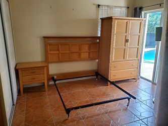 Queen Or Full Size Bedroom Suit Armoire Side Tabe Nightstand Headboard And Frame