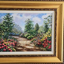 Schaefer Miles Delightful Garden Framed Signed Realism Serigraph On Canvas