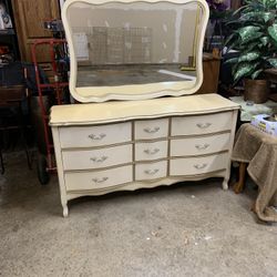 Vintage French Provincial 9 Drawer Dresser With Mirror 