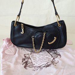 Juicy Couture 2007 Y2K Rare Vintage Black All Leather Heritage Hobo Shoulder Bag (with Dust Bag)