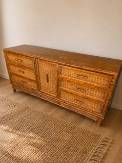 Vintage MCM Rattan Bamboo Dresser (delivery available)