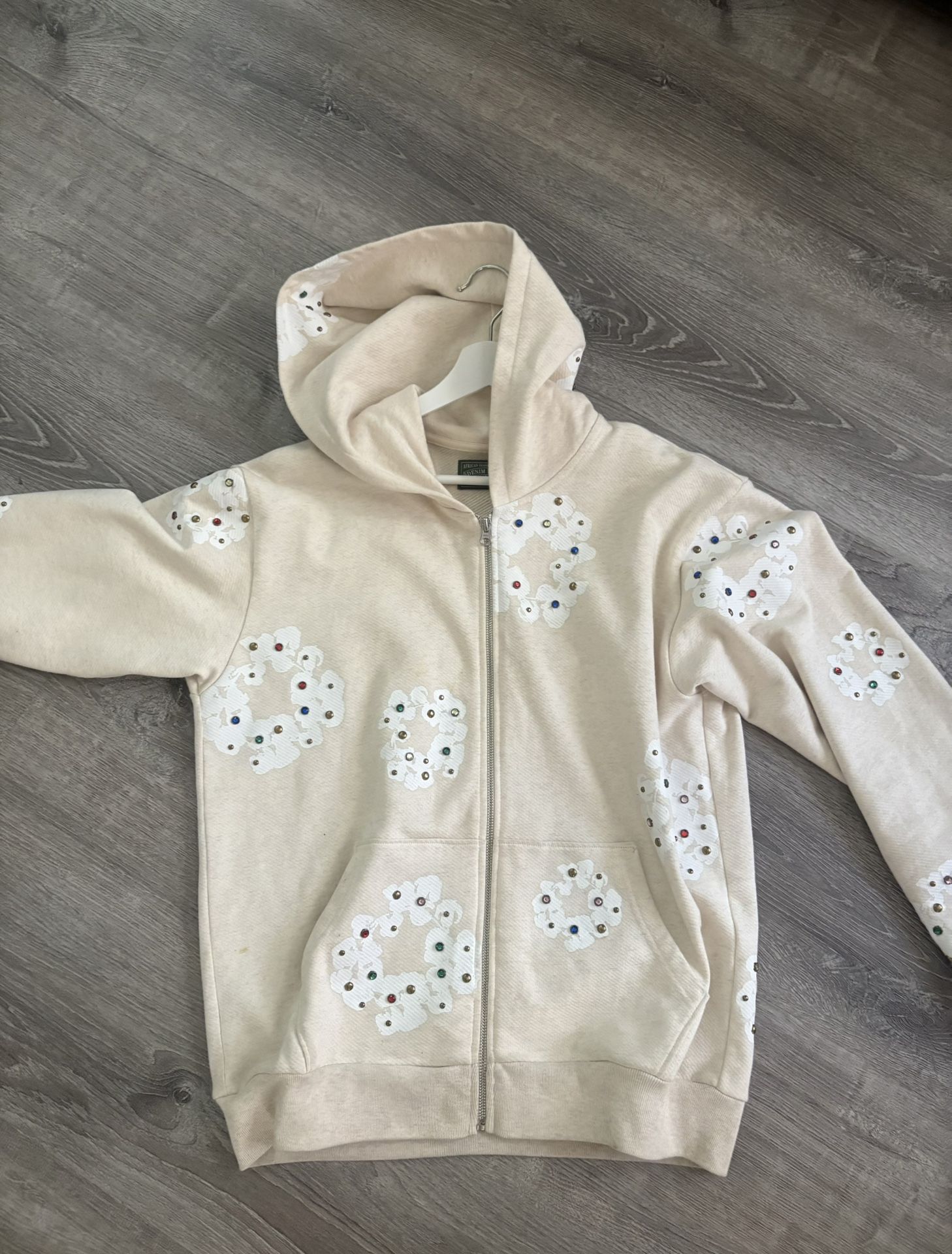 Denim Tears Rhinestone Cotton Wreath Zip Hoodie