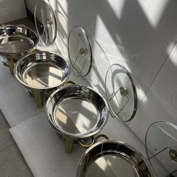 4 Pack Round Chafing Dish Buffet Stainless Steel 6 Quart