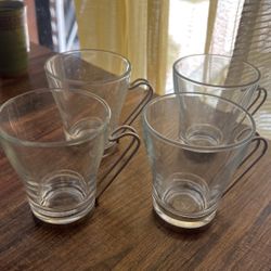2  Vintage Vitrosax Glass  & 2 Bormioli Rocco Coffee/Tea Cups