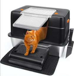 Vivifying XL Stainless Steel Enclosed Cat Litter Box – Black