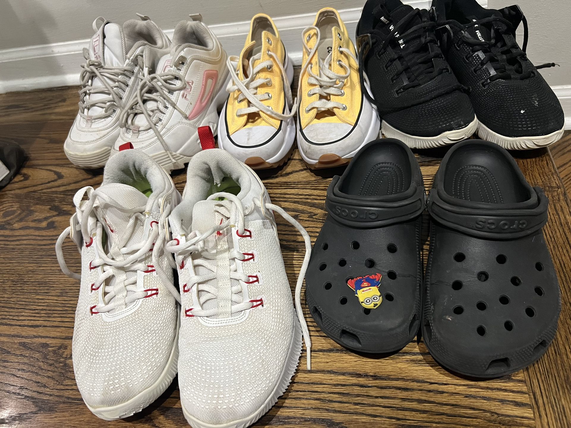 5 Pair Of Shoes Converse Crocs Fila Nike
