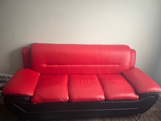 Red and Black Faux Leather 3-Seat Sofa