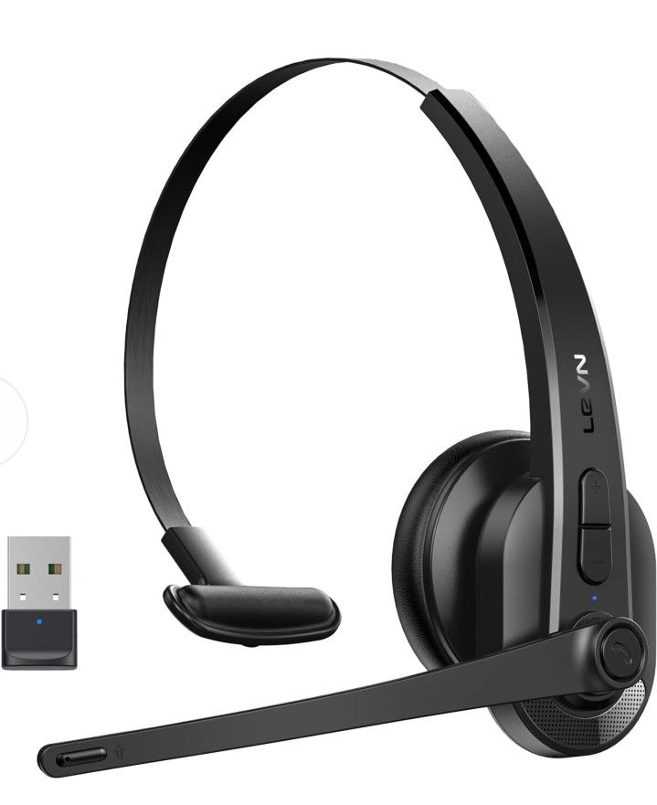 LEVN Wireless Headset with Mic for Work, Bluetooth Headset with Microphone (AI Noise Cancelling)