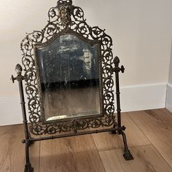 Antique Victorian Brass & Metal Ornate Standing Mirro