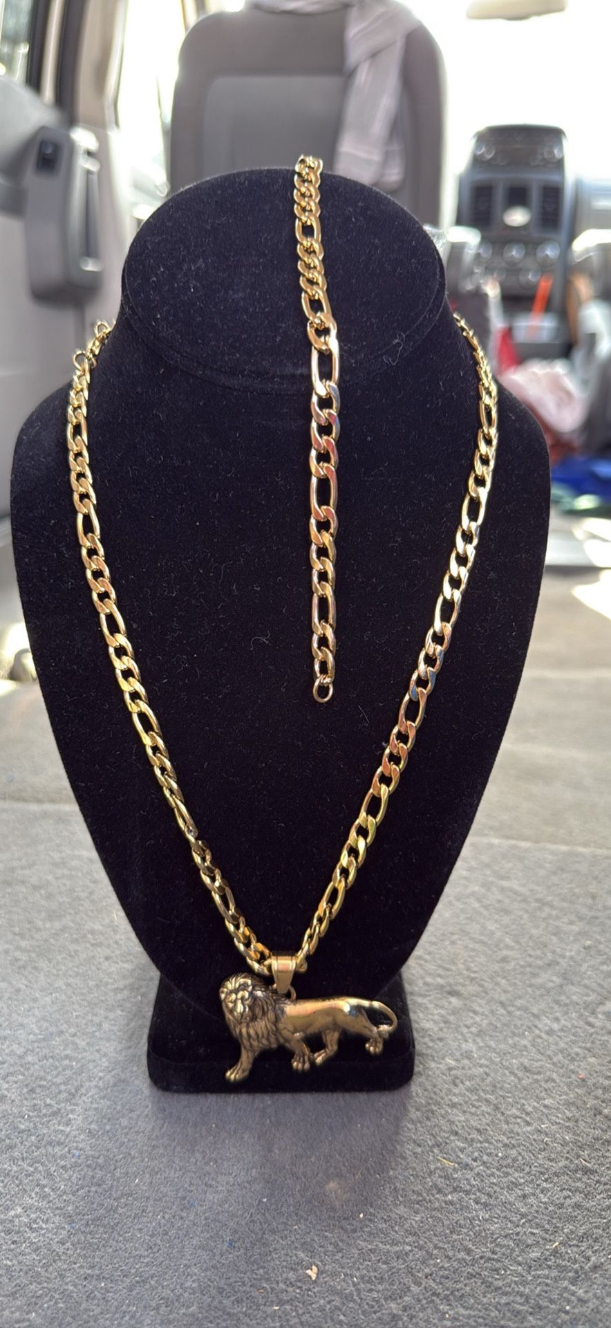 Stainless Steel Necklace & Bracelet with Tiger Pendant