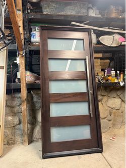 Modern Solid Wood Front Entry Door – Frosted Glass – 43” x 96”