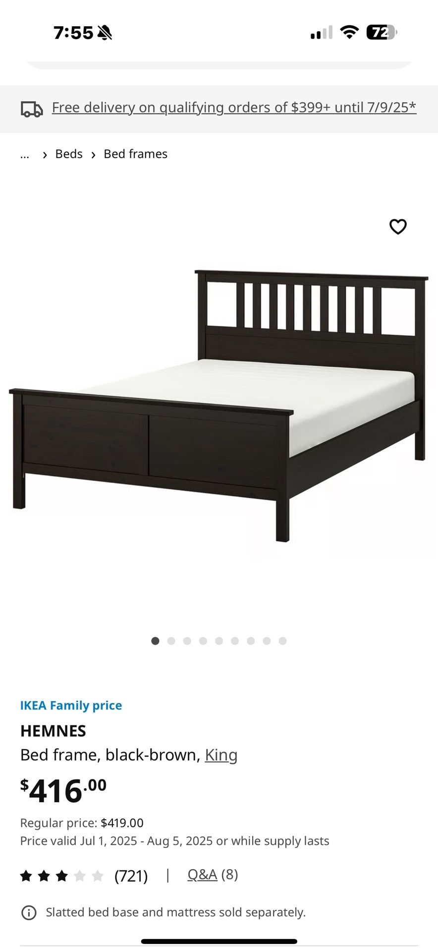 Ikea Hemnes King size bed frame, mattress and (2) twin box springs