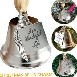 

It's a Wonderful Life Inspired Christmas Ornaments Bell with Stainless Steel Angel Wings

