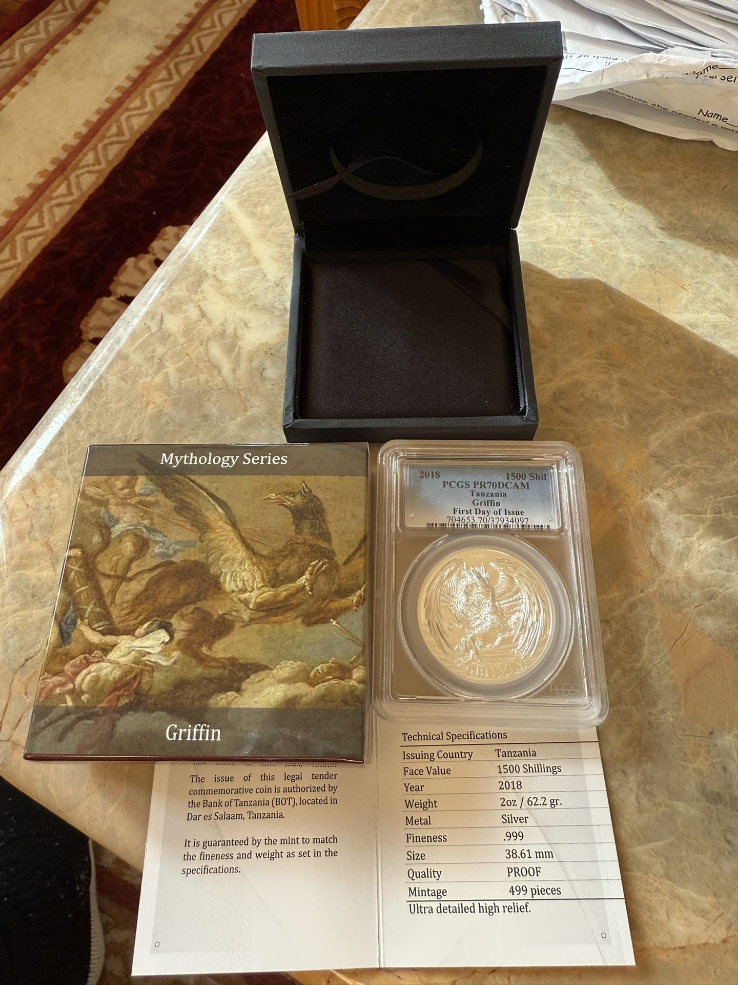 2018 PCGS PR70DCAM TANZANIA GRIFFIN 2oz PROOF SILVER COIN