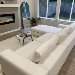 Linen Article 137” Modular Sofa + Ottoman– Quartz White